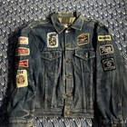 Vintage 80s 90s Denim Beer Patch Button Jacket Size Large Good Fade Worn In Mens