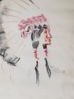 Original Fine Art Charcoal Native American Indian Chief Drawing Tom Two Arrows