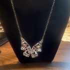 Silver Plated Multicolor Crystal Rhinestone Butterfly Charm Cable Chain Necklace