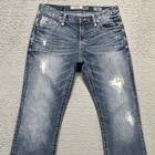 Bke Fulton Jeans Mens 33x33 Faded Wash Distressed Patched Holes Bootcut Whiskers