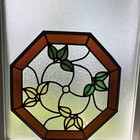 Octagon Antique Leaded Stained Glass Panel Floral  Handmade 19 5 8    X 19 5 8   