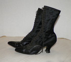 Vtg Victorian Woman s Black Leather satin Lace Up Boots Pointy Toes Witch Boots