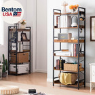 Adjustable 6 Tier Open Bookcase  Rustic Farmhouse Book Shelves  Industrial Wood