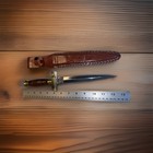 Vintage Dagger Knife Wood Grain  Brass Handle Pakistan Stainless W sheath Euc