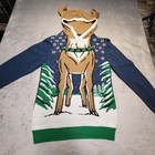 Ugly Christmas Sweater Hoodie Mens Large Reindeer Antlers Holiday Pullover Funny