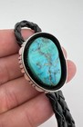 Vtg Navajo Sterling Silver Sleeping Beauty Turquoise Shadowbox Bolo Tie