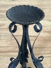 Black Vintage Candle Holder Bird Seed Stand Scroll Metal Cast Iron Acanthus Leaf