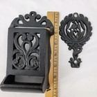 Vtg Cast Iron Hanging Wall Mounted Match Stick Box Safe Holder   Hook Lot Of 2
