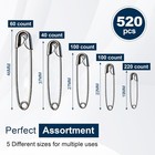 520 Pack Safety Pins  Assorted Size Bulk Silver Sewing Pins  Small   Large He   