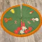 Vintage Folk Art Handmade Tree Skirt With Fringe Felt 1970 s Christmas Decor