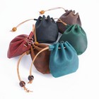 Genuine Leather Dice Coin Bag Pouch Medieval Renaissance Brown Drawstring Small