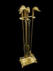 Vintage Mcm 70   s Brass Duck Head Fireplace 4 Tools Stand Mallard Handle Cabin