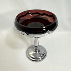 Vintage Farber Bros New York Art Deco Chrome Compote Amethyst Glass Dish 7 5  H