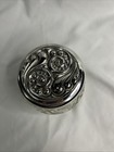 Vintage Avon Glass Vanity Jar W  Silver Floral Lid     Trinket Jewelry Box