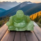 Chinese Green Jade Buddha Natural Xiu Carving Feng Shui Maitreya Good Luck W9cm 