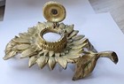 Vintage Art Nouveau Brass Inkwell Sunflower Flower Design Belgium Bruxelles
