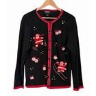 Designers Originals Christmas Cardigan Sweater Large Sequin Embroidery Santa Vtg