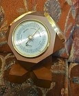 Vtg Mcm Selsi Wooden Cube  Tabletop Weather Station Temp Humidity Barometer