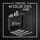 40 Metal Collar Stays For Men - 4 Sizes  2 2  2 35  2 5  2 75   In Box New