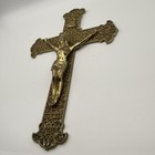Vintage Brass Ornate Filigree Gold Crucifix Jesus Cross Wall Hanging