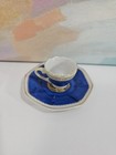 Vtg Hkato Blue Porcelain Mini Teacup   Saucer Blue   Gold Accents