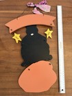 Vintage Halloween Wooden Cat   Pumpkin Folk Art Wall Plaque Sign 18    Tall
