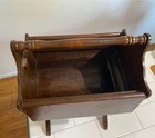 Antique Mid Century Wood Sewing Box Round Basket 2 Flip Top Doors Thread Shelf