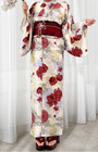 Japanese Summer Kimono Yukata Watercolor Floral Pattern Yukata Obi Set Women   s