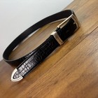 Men s Black Leather Belt Mock Crocodile Size 36 Silver Colored Buckle