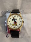 Vintage Disney Mickey Mouse Watch Lorus Black Band Goldtone Nos Original Case