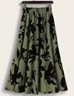 Plus Size 20 2x Stretch Floral Fall Maxi Skirt Black Green Autumn Fall Leaves