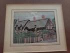 Pair Of Professionally Framed Silk And Thread Cottage Fabric Art