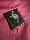Vintage Rhinestone Floral Double Photo Compact Mirror Gold Tone Art Deco Style
