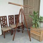 39  Antique Brass Double Barrel Maritime Telescope W  Brown Wooden Tripod Stand
