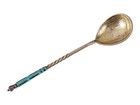 Russian Gilt Silver Cloisonne Enamel Tea Spoon Antique Rare Item  100  Authentic