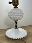 Vtg Mid Century Milk Glass Hobnail Globe Beaded Candlewick Tray Table Lamp Base