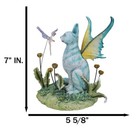 Whimsical Amy Brown Blue Fairy Cat With Pixie Fae In Enchanted Garden Figurine