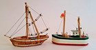 Pair Of Vintage Miniature Hand-made Wood Model Fishing   Sail Boats Salem Mass
