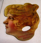Two  Antique Hand Thumb-hole Fans  american-maid Bread  -  Vintage Die Cut