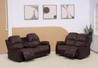 Bloom Collection Recliner Sofa Set Plush Faux Leather Couch Manual Recline Brown