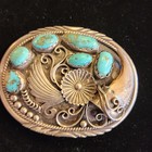 Vintage Sterling Silver Td Turquoise Belt Buckle