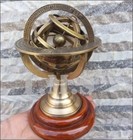 Antique Armillary Brass Desktop Globe Sphere Wooden Base Vintage Astrolabe Gift