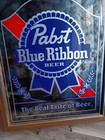 Vintage Pabst Blue Ribbon Glass Mirror Bar Sign 15 W X 18 L