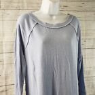 We The Free Womens Waffle Knit Top Sz Medium Blue Long Sleeve Side Slits