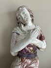 Antique Continental Polychrome Carved Wood Figure Of A Woman Crying Santo Saint