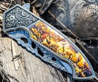 8 25  Deer Design Spring Assisted Folding Pocket Knife Metal Belt Clip
