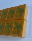 8 Vtg  Mah Jong  Majong  Tiles Rich Butterscotch Bakelite Color Green Etching