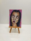 Original Aceo Painting Girl Por Ooak Mini Whimsical Art Card 