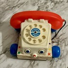 Vintage 1961 Fisher-price Chatter Phone Pull Toy  747     Wooden Rotary Telephone