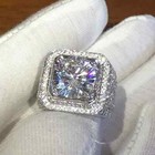2 50ct Round Cut Real Moissanite Men s Halo Wedding Ring 14k White Gold Plated